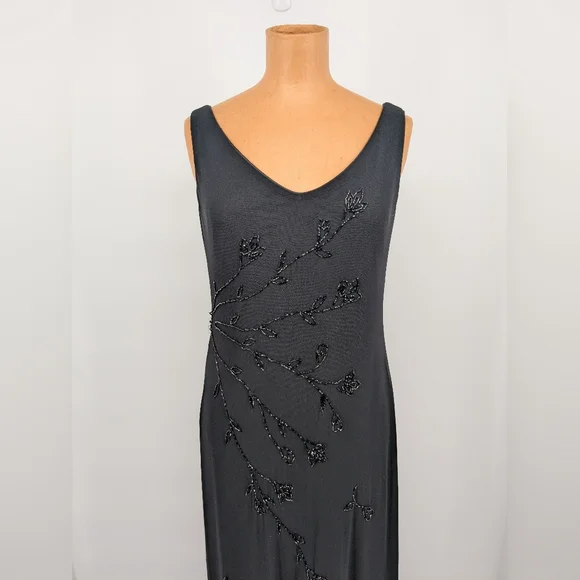 Vintage Y2K Stenay Mesh Beaded Black Evening Dress Size Large Cocktail Formal - Picture 5 of 14